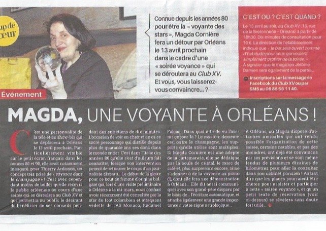 Article Hebdo Orleans à propos de Magda Voyante